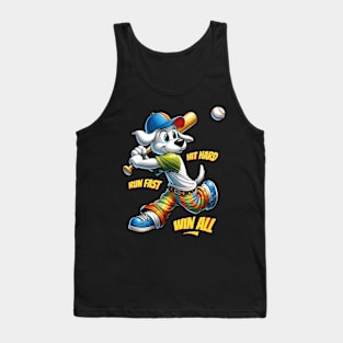 Youth Baseball Motivation Cartoon Dog Tee Hit Hard Run Fast Win All Tank Top